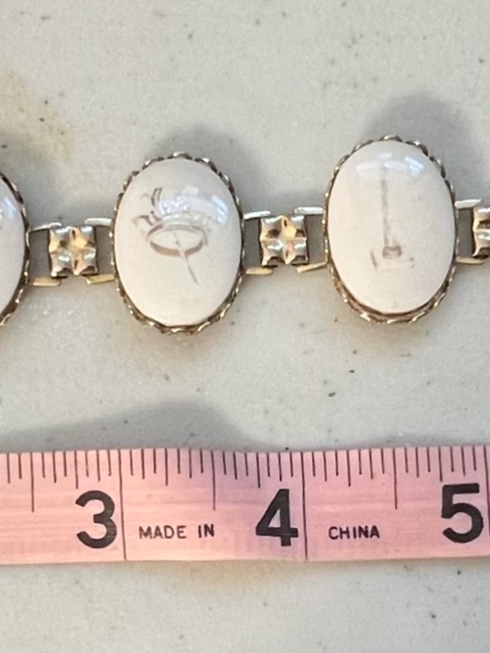 Vintage Mid Century Cocktail Theme Porcelain Link Bracelet - 1950s 1960s Barcore